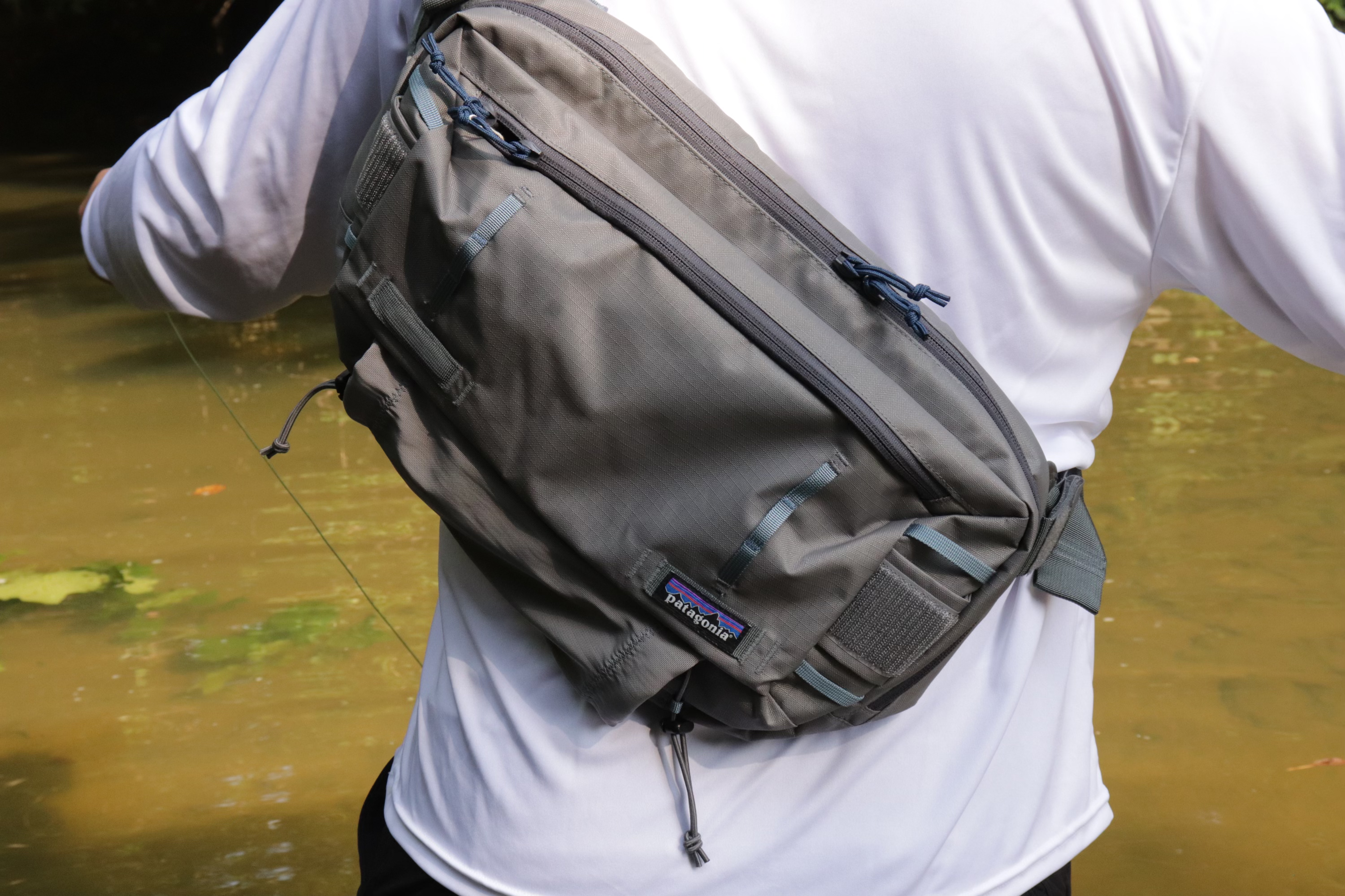 Patagonia's Stealth Sling on an angler mid-cast