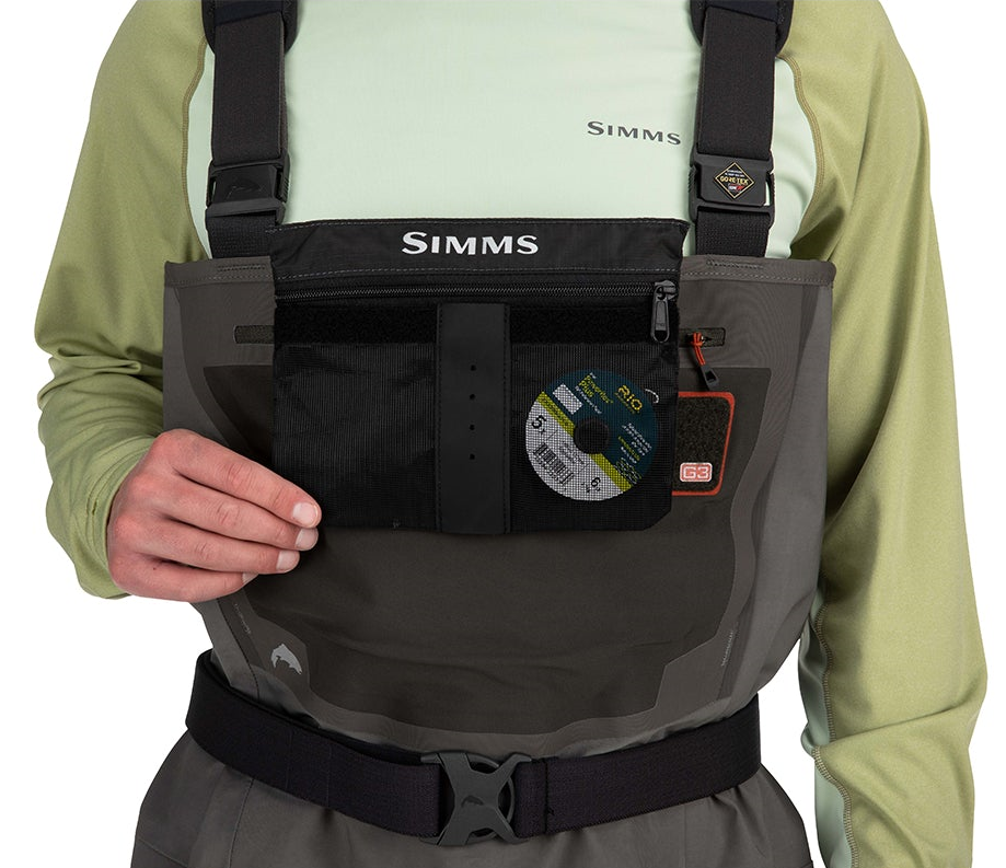 Simms G3 Guide Stockingfoot Waders featuring the internal pocket filled with tippet