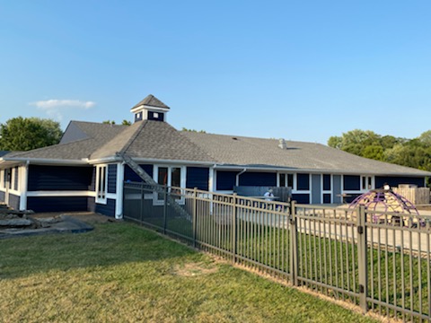 From the side with the old playground and new casting range