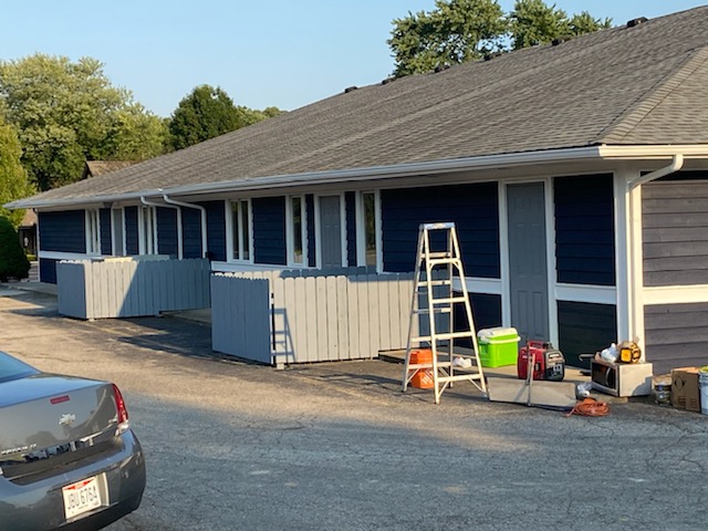 Work in progress on the North side of the building and parking lot