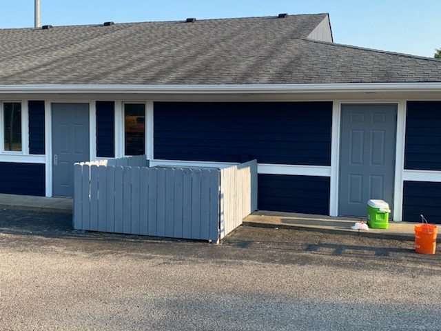 North side of the building with new paint