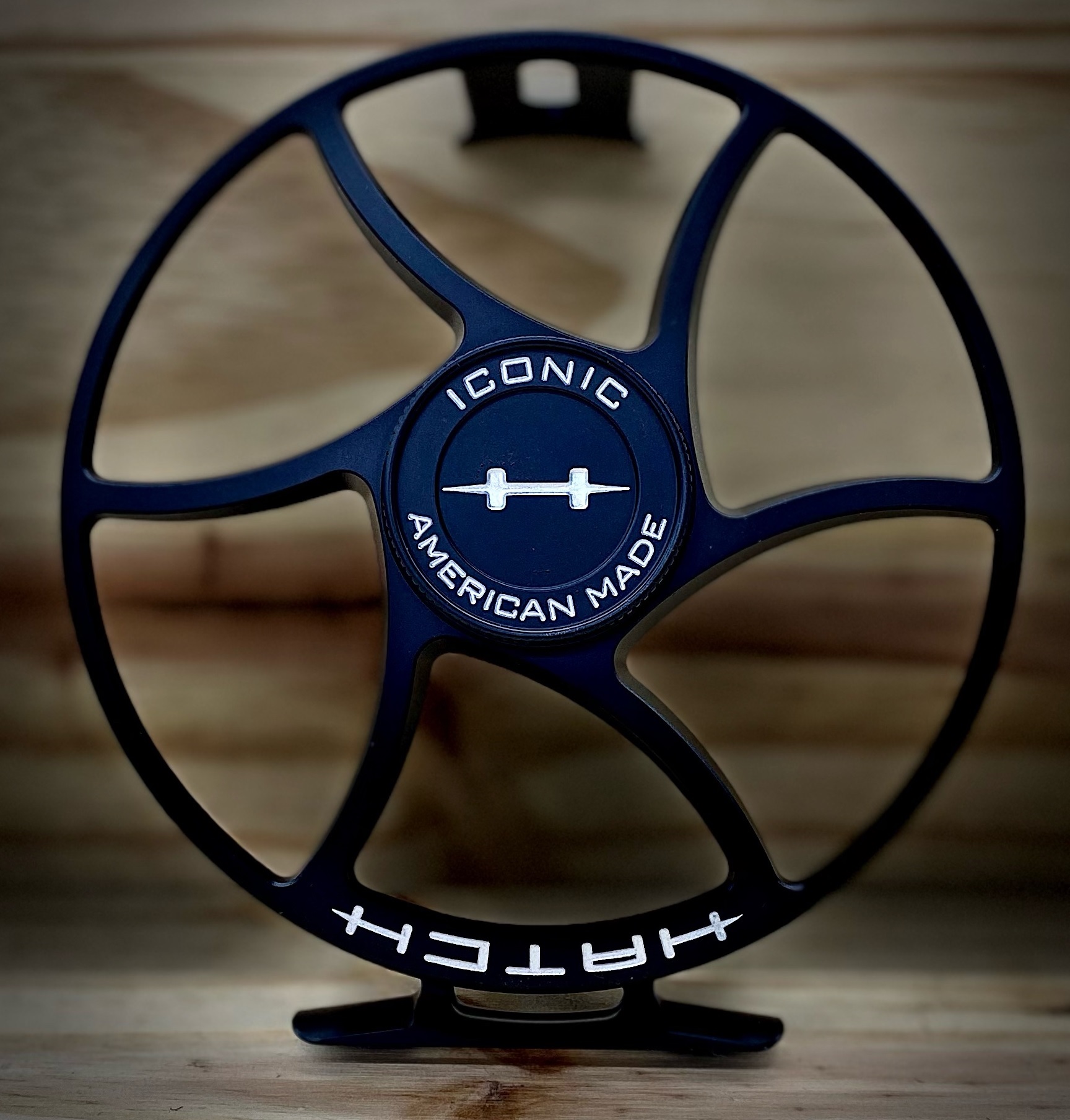 The black and Silver Hatch Iconic Reel frame in high detail