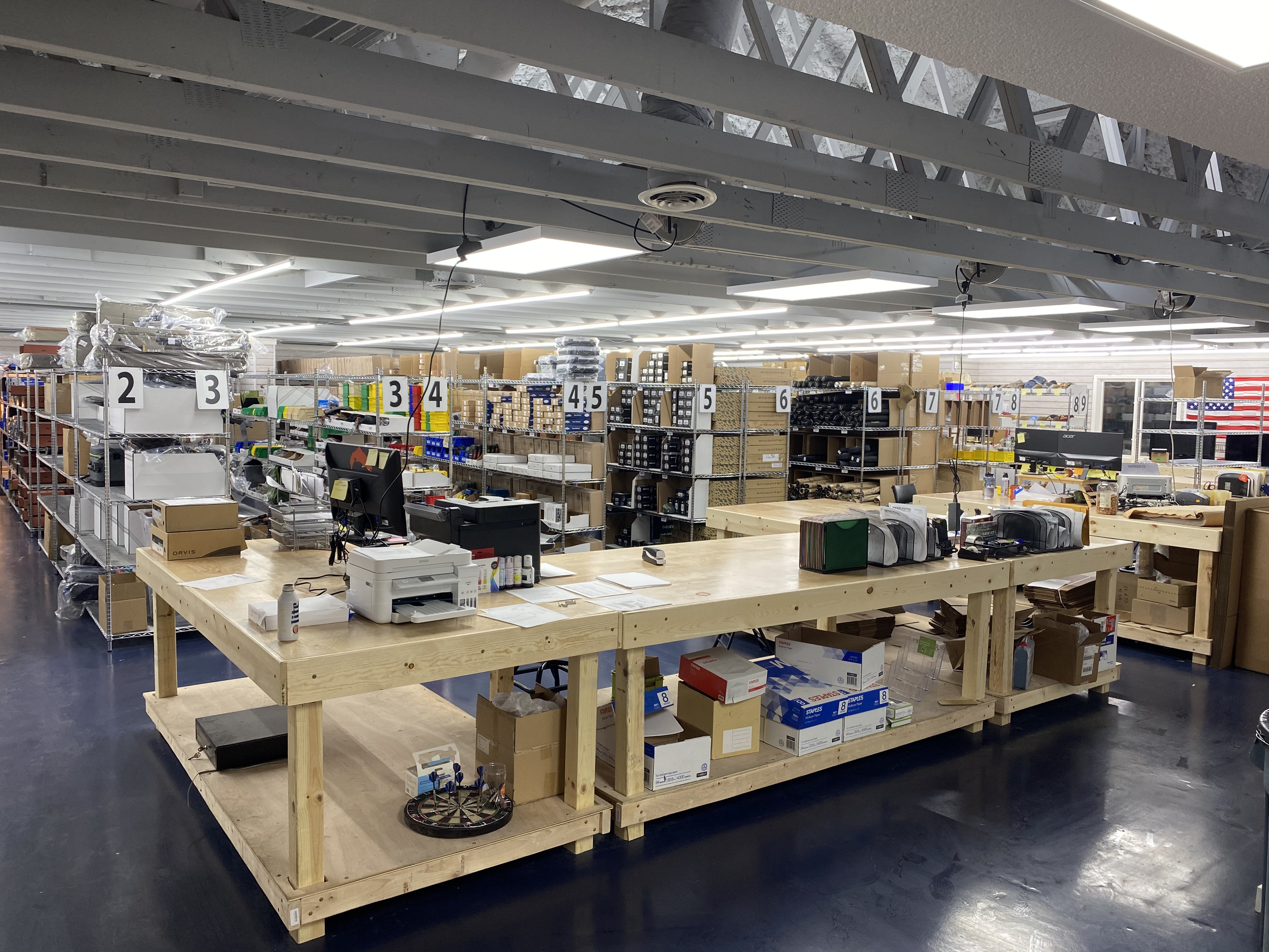 The inventory and brand new shipping desks loaded and ready to work