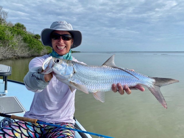 Jen on the boat super excited about her baby Tarpon